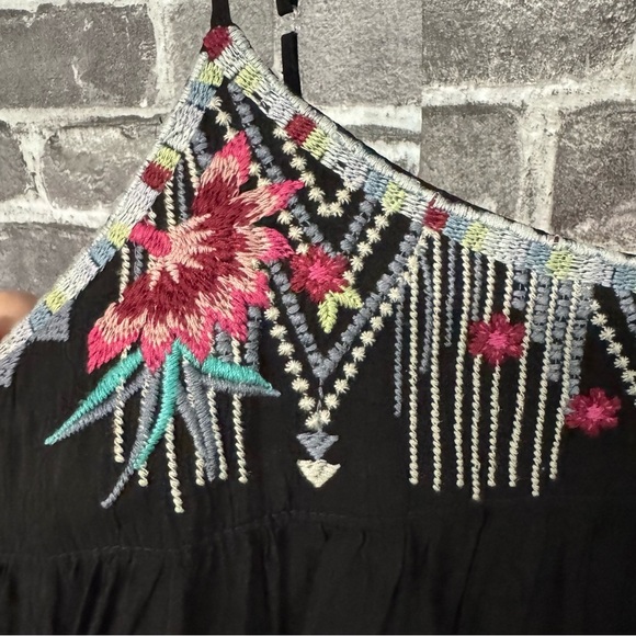 NWT Johnny Was LISA BABYDOLL DRESS black embroidered midi - Picture 4 of 16